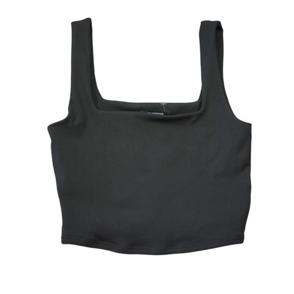 The Workshop Black Ribbed Square Neck Crop Top Sleeveless Knit Small NEW